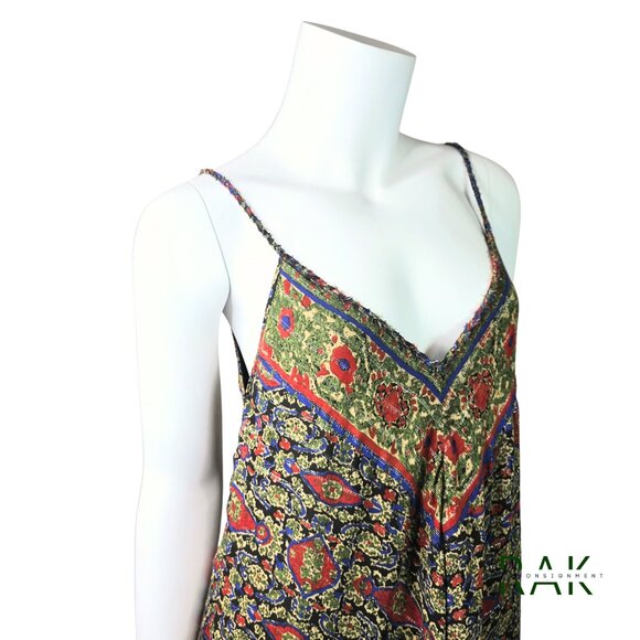 ZARA Red & Blue Paisley Metallic Bohemian Maxi Dress | Size M | $179 NWT - Picture 2 of 6